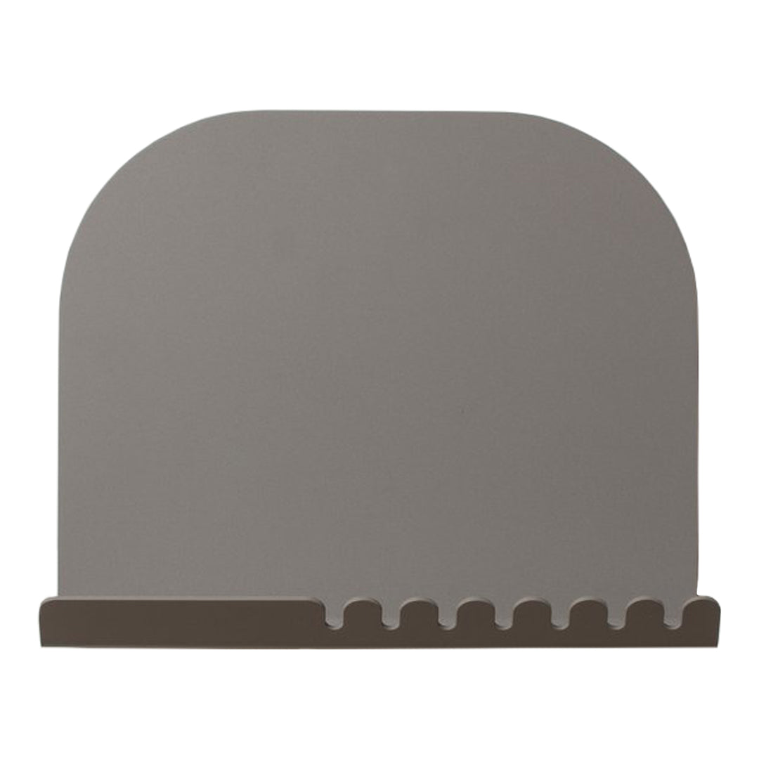 Gray arched wall decor with a dark brown base, featuring a smooth, minimalist design. Perfect for modern interiors.