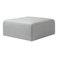 Light gray square ottoman with a subtle texture pattern, perfect for modern decor.