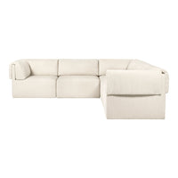 Light beige sectional sofa with smooth, clean lines and subtle textured detailing. Ideal for modern decor.