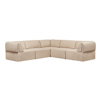 Beige sectional sofa with a smooth, minimalist design and subtle seam detailing. Perfect for modern decor.