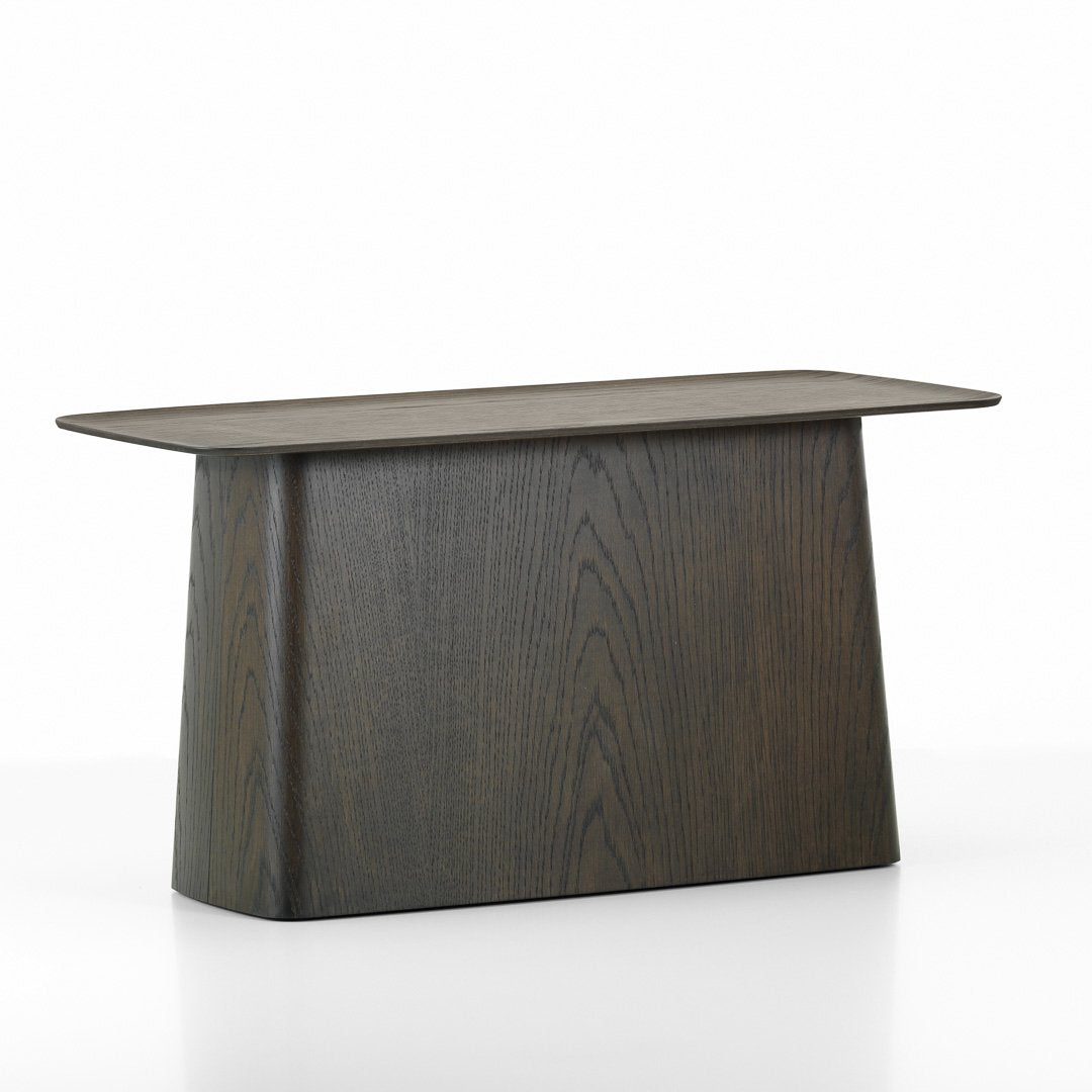 Beautiful dark wood console table with sleek lines and a minimalist design, featuring a smooth, matte finish.
