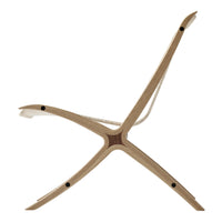 Natural wood color with smooth, curved lines and contrasting black accents in a modern, minimalist design.