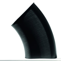 Glossy black pipe elbow with a sleek, smooth finish, featuring a modern curved design. Ideal for industrial use.