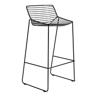Black wire bar stool with sleek, modern lines and a minimalist striped backrest design.
