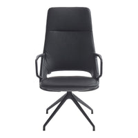 Sleek black leather office chair with smooth finish and minimalist design. Modern, stylish, and versatile for any workspace.