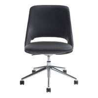Black ergonomic office chair with a sleek chrome base and smooth, minimalist design. Perfect for modern workspaces.
