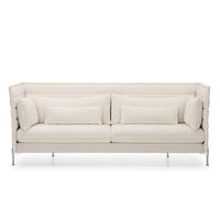 Light beige upholstered sofa with smooth, minimalist design and plush cushions, featuring a clean, modern pattern.