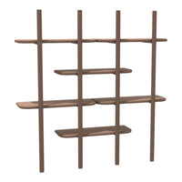 Brown wooden shelving unit with a simple, modern design and smooth, flat shelves. Versatile and stylish accent piece.