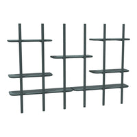 Modern dark teal shelving unit with horizontal and vertical lines, offering a sleek minimalist design.