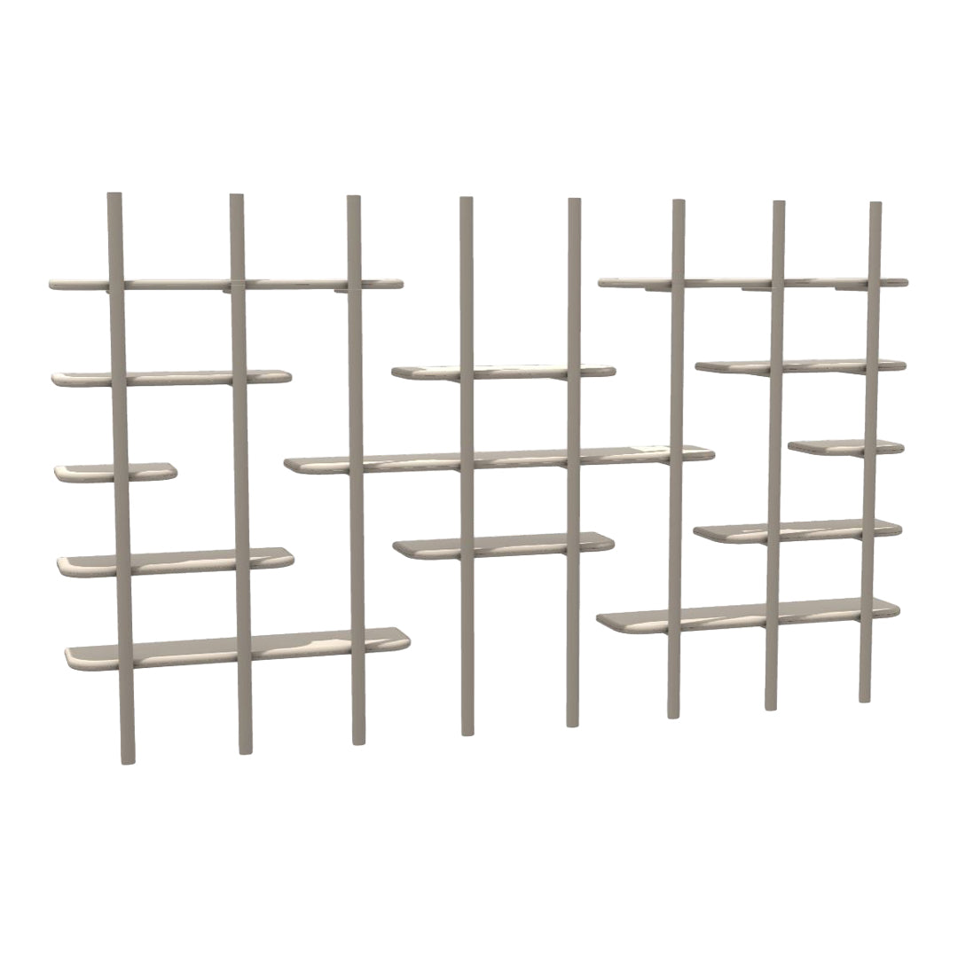 Modern beige shelving unit with sleek lines and simple pattern, ideal for any contemporary space.