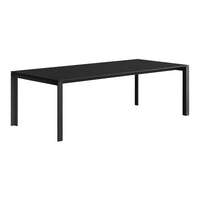 Sleek black rectangular dining table with a smooth, minimalist design and no visible patterns. Perfect for modern decor.