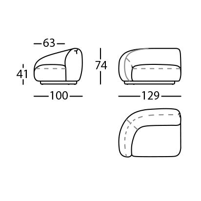 "Modern curved sofa outline in neutral tones, featuring smooth lines and minimalist design."