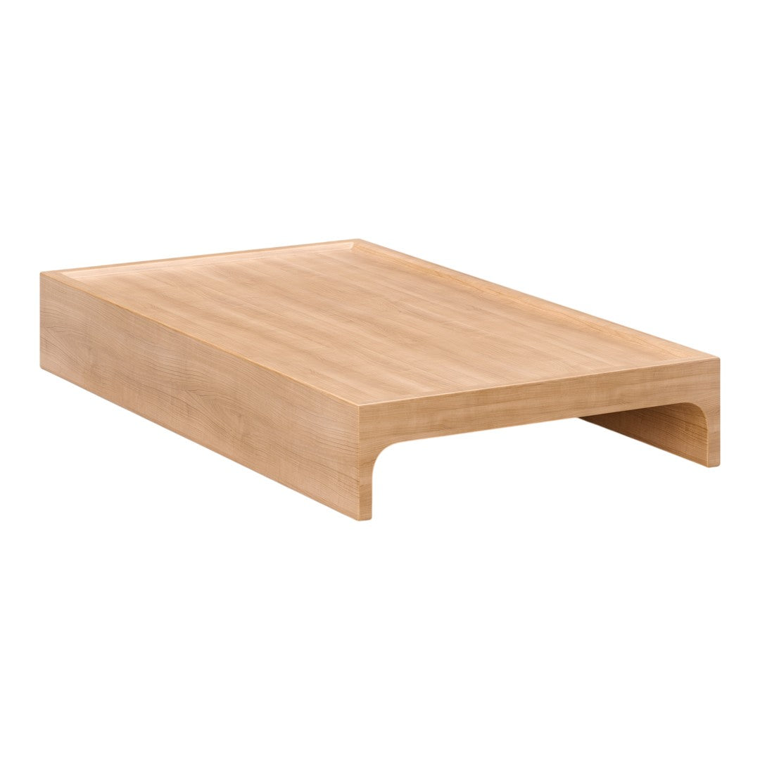 Light natural wood serving tray with a smooth, minimalist design and rounded corners. Ideal for modern decor.