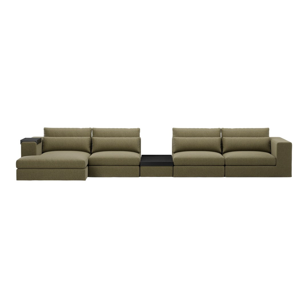 Olive green sectional sofa with a plush design and minimalist style, perfect for modern living spaces.