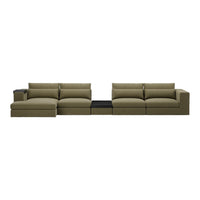 Olive green sectional sofa with a plush design and minimalist style, perfect for modern living spaces.