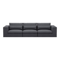 Stylish grey sofa with sleek lines and modern minimalist design, perfect for any contemporary living space.