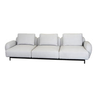 Modern light gray sofa with soft texture and subtle pattern on a sleek black frame. Perfect for contemporary interiors.