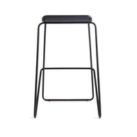 Black metal bar stool with a sleek, minimal design and matte finish, perfect for modern decor.