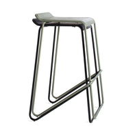 Sleek gray bar stool with a minimalist design and contrasting dark metal frame. Modern and stylish for any decor.