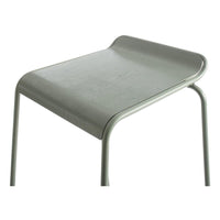 Light grey minimalist stool with a smooth, matte finish and sleek, curved edges. Perfect for modern decor.