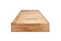 Natural wood finish with a smooth surface and subtle grain pattern; minimalist design showcases warm tones.