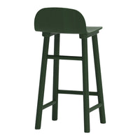 Green wooden bar stool featuring a sleek design and smooth finish for modern decor.