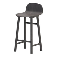 Dark gray wooden bar stool with a minimalist design and smooth finish, featuring subtle wood grain patterns.