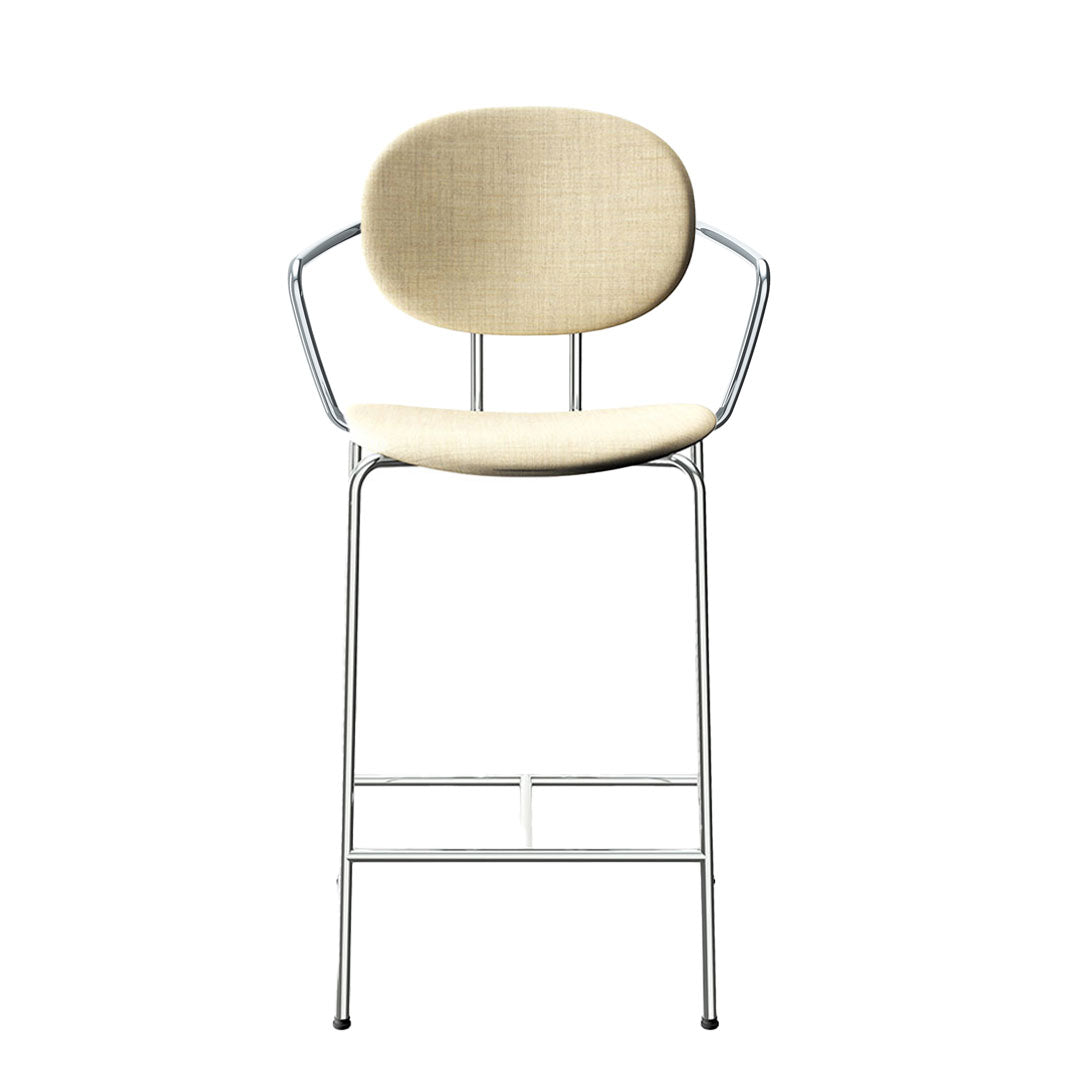Beige patterned seat with chrome legs in a sleek, modern design. Perfect for contemporary interiors.