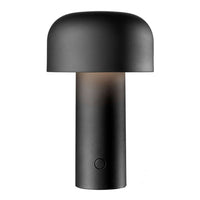 Sleek black mushroom-shaped lamp with a smooth matte finish and subtle glow. Modern design for elegant spaces.