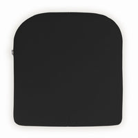 Black square cushion with smooth, solid color design, featuring rounded corners for added style and comfort.