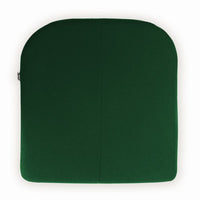 Dark green square cushion with a smooth texture and rounded edges. Perfect for adding comfort to any seating area.