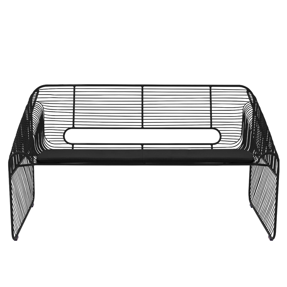 Black wire frame with sleek horizontal lines and an open design, ideal for modern minimalist decor.