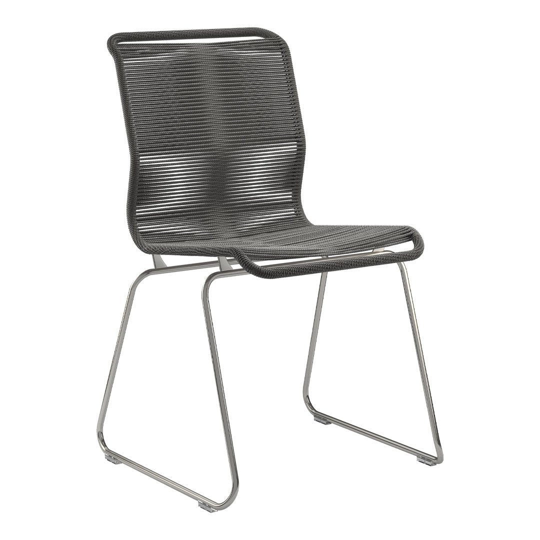 Stylish black mesh chair with a sleek silver frame, featuring a modern pattern in the design. Perfect for any decor.