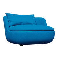 Vibrant blue chair with a smooth, modern design and soft cushioned backrest and seat, perfect for contemporary decor.