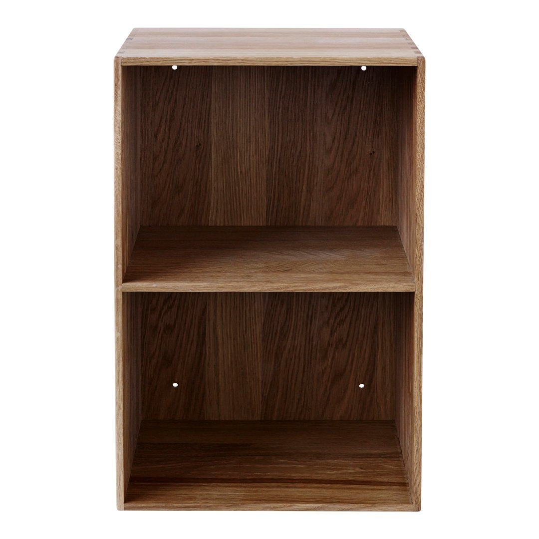Wooden storage shelf in rich brown color with a smooth, grainy texture. Modern, minimalist design for any decor.