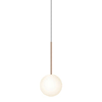 Elegant white glass pendant light with a sleek rose gold metal accent. Modern and minimalistic design.