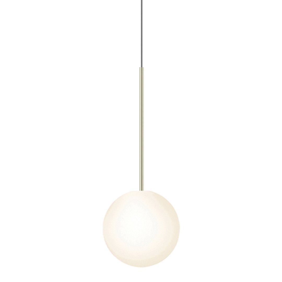White globe pendant light with a sleek silver suspension. Minimalist design for modern decor.