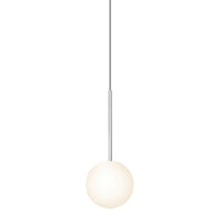 White globe pendant light with a sleek silver hanging cord, perfect for modern decor.