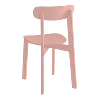 Soft pink wooden chair with a minimalist design, featuring a smooth finish and curved edges.