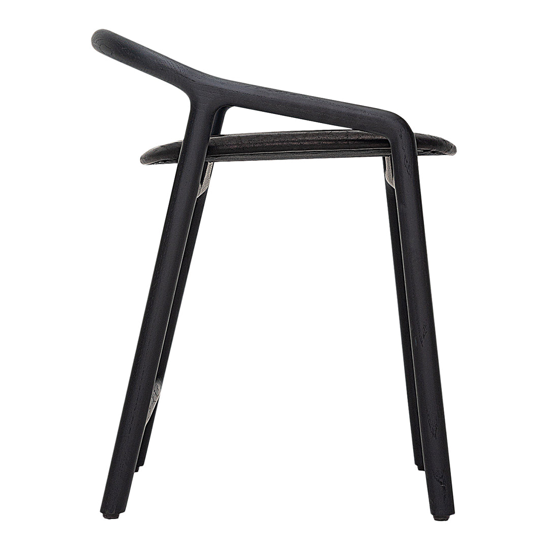 Black minimalist chair with smooth lines and a sleek, modern design. Perfect for contemporary decor.