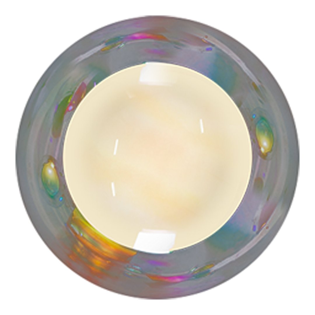 Iridescent round decorative orb with pastel colors and a glossy finish, featuring a soft gradient and subtle rainbow reflections.
