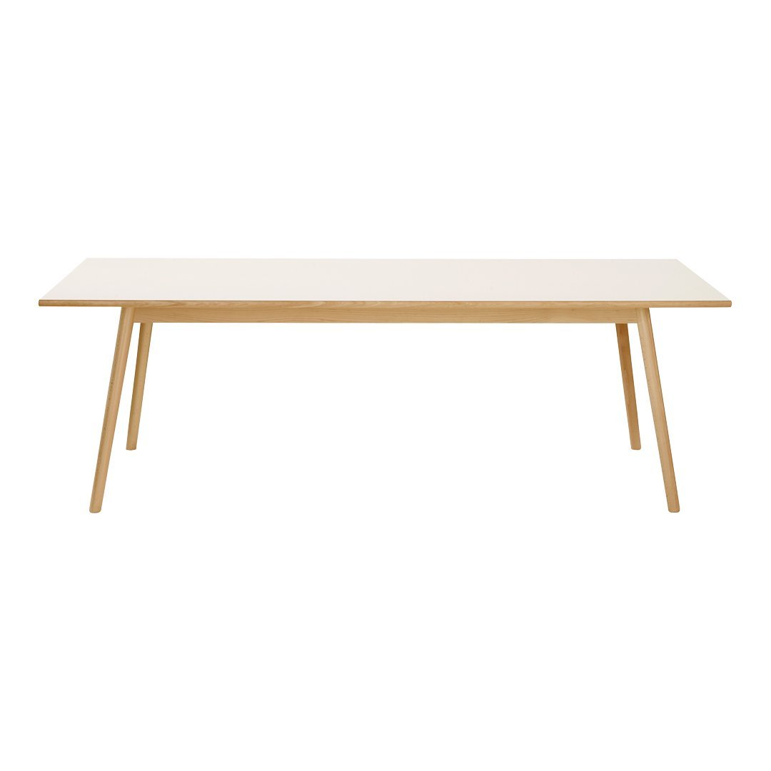 Natural wood table with a light beige top and sleek, minimalist design. Perfect for modern interiors.