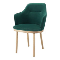 Teal velvet armchair with a smooth, modern design and light wooden legs. Ideal for stylish interiors.