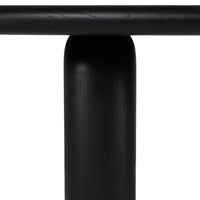Black cylindrical table base with a smooth matte finish, featuring simple, modern lines and no visible patterns.