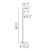 "Modern floor lamp with a sleek, minimalist design in white and silver, featuring a geometric triangle shade."