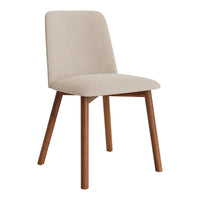 Light beige fabric chair with a smooth texture and natural wood legs, perfect for modern décor.