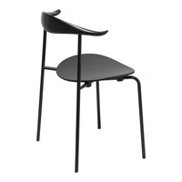 Modern black chair with a curved backrest and sleek lines, featuring a minimalist design and smooth matte finish.