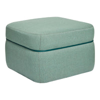 Teal square ottoman with a subtle texture and contrasting dark trim for a modern touch. Perfect for any decor style.