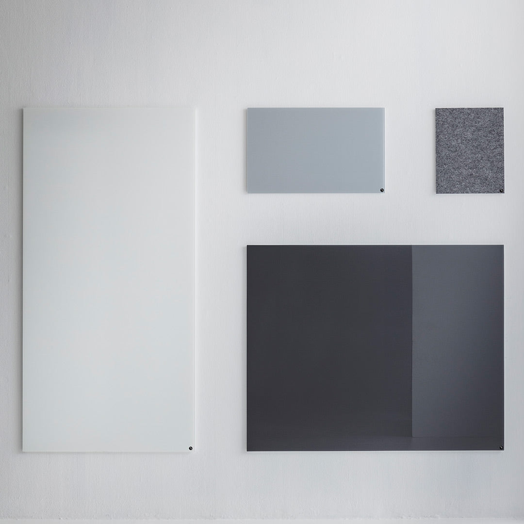 Various color samples including white, light gray, dark gray, and a textured gray pattern on a light background.