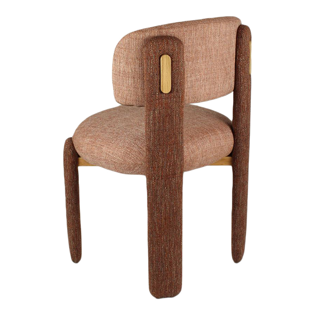 Rustic brown chair with textured fabric and golden accents, perfect for a cozy home decor.
